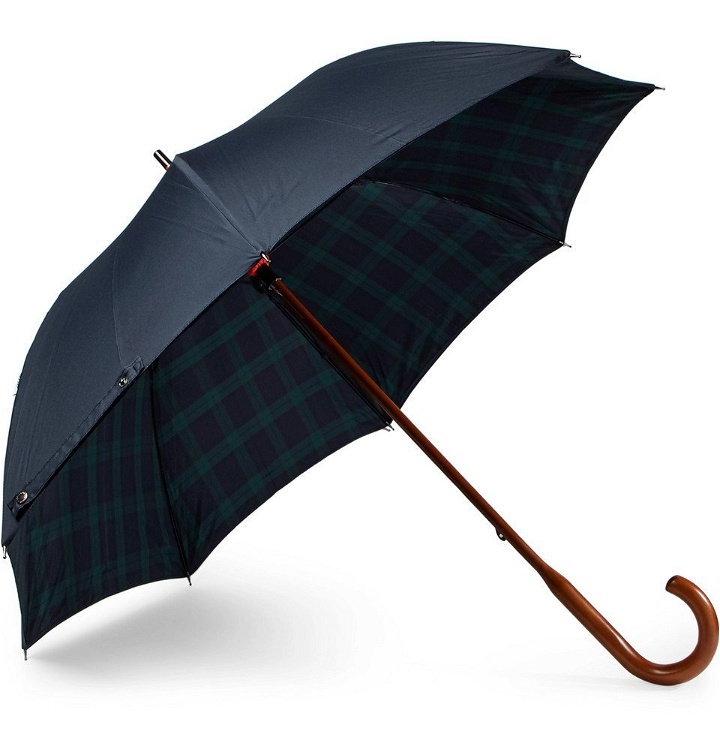 Photo: London Undercover - Black Watch-Lined Wood-Handle Umbrella - Navy