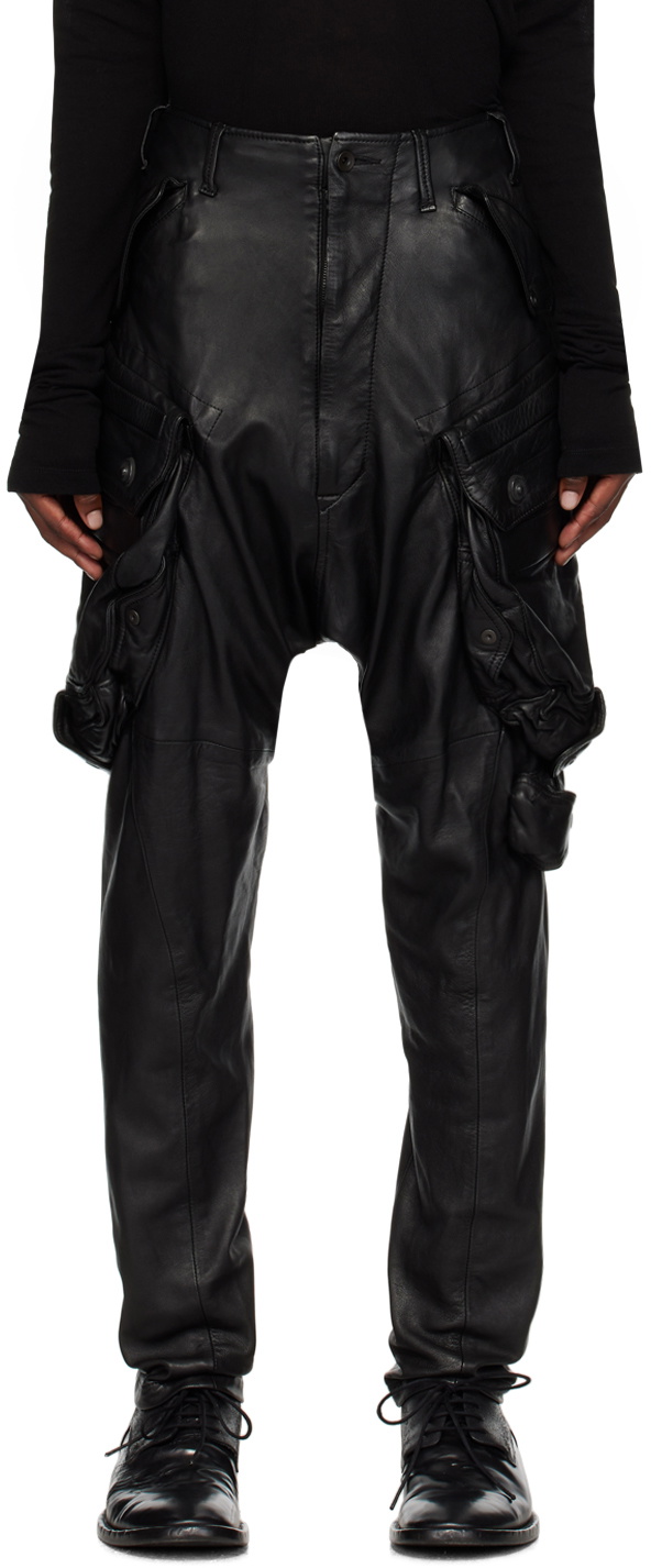 Julius Black Gas Mask Leather Cargo Pants Julius