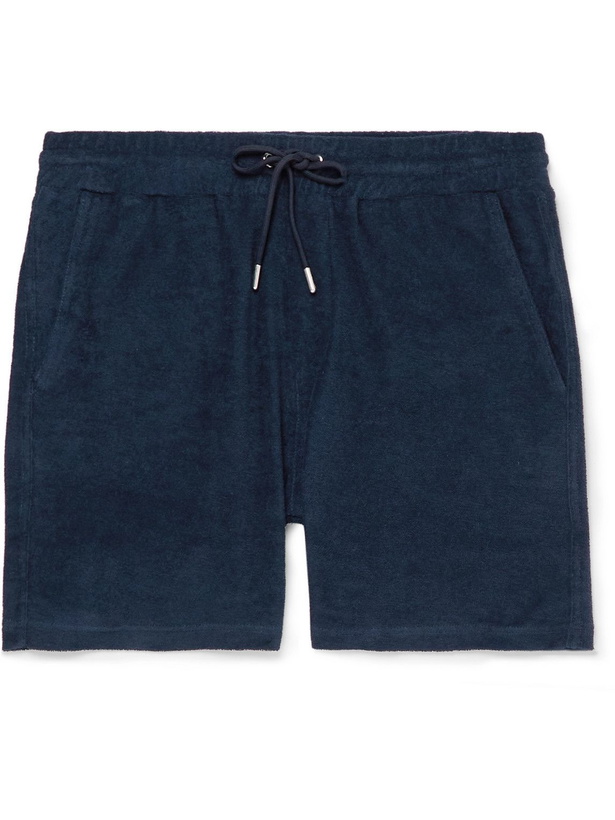 Photo: NN07 - Cameron Slim-Fit Cotton-Terry Drawstring Shorts - Blue