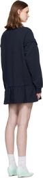 SHUSHU/TONG Navy Raw-Edge Wave Collar Tuck Detail Sweatshirt Minidress