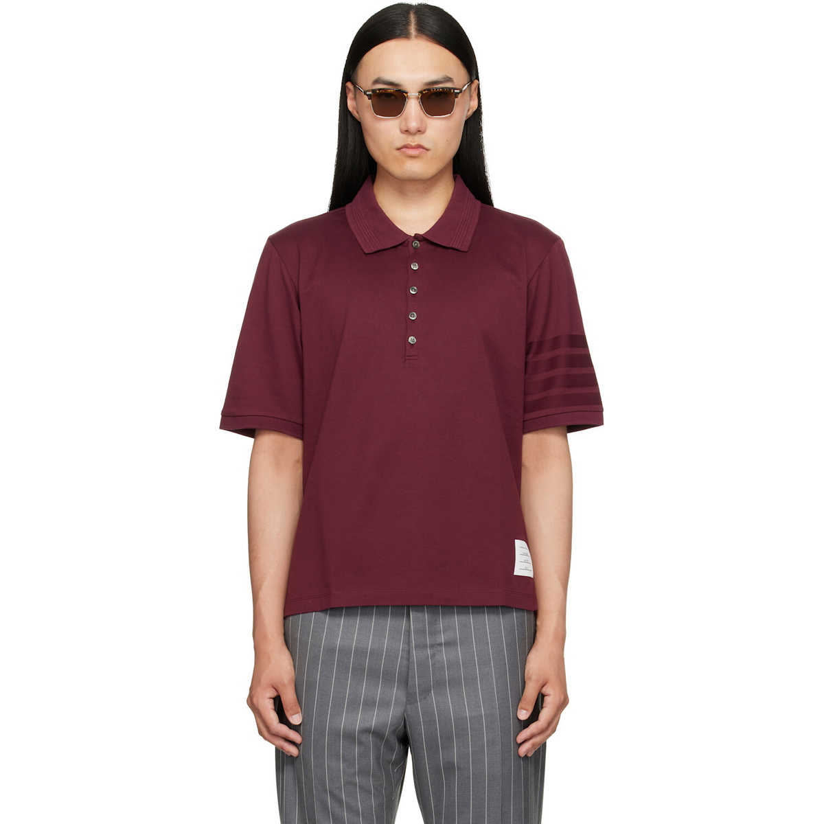 Thom Browne Burgundy Jersey Ottoman 4-Bar Polo