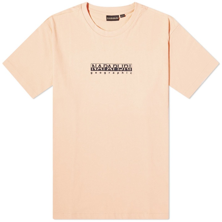 Photo: Napapijri Men's Box Logo T-Shirt in Pink Salmon