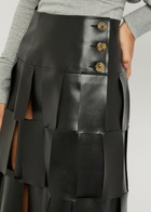 A.W.A.K.E Mode Laser-cut Faux Leather Midi Skirt Black