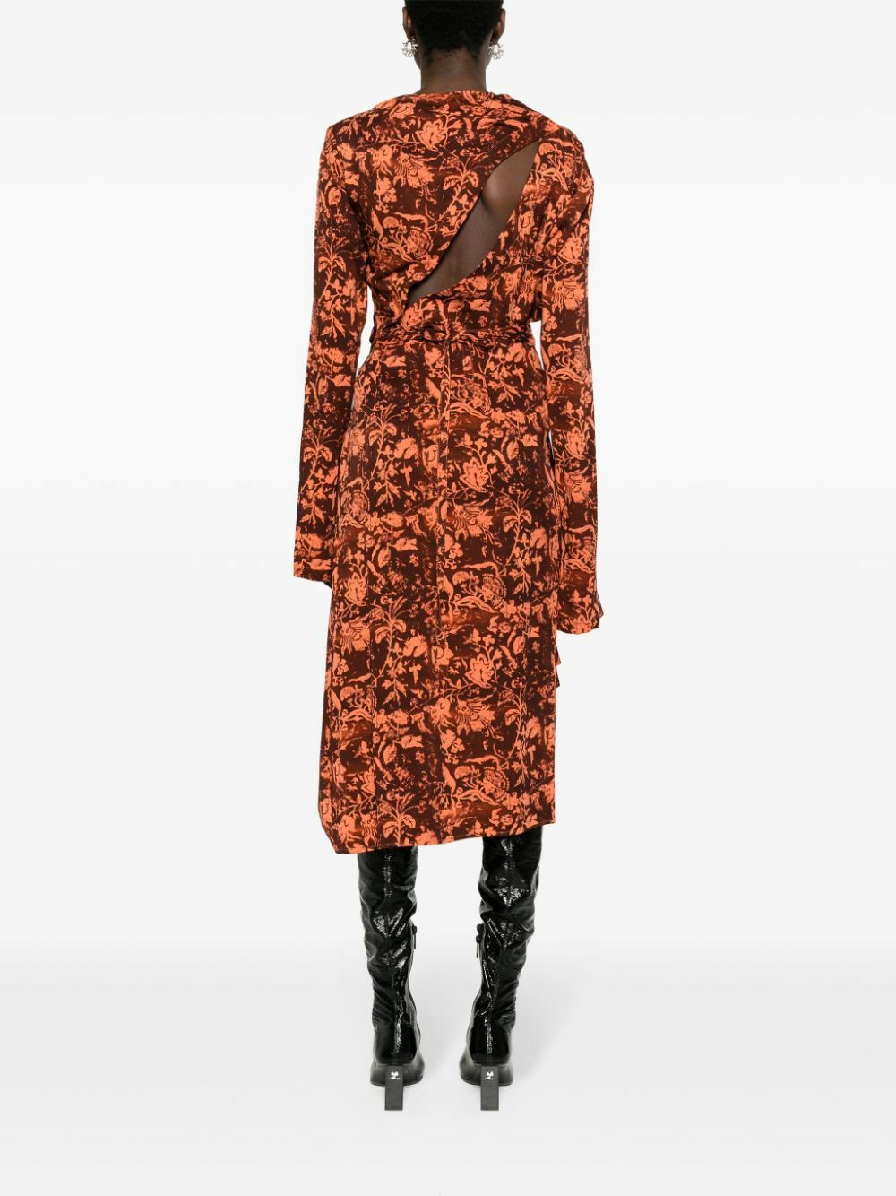 Jade Cropper Brown Wilted Flowers-Print Midi Skirt