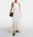 Loewe Asymmetric lace-trimmed cotton maxi dress