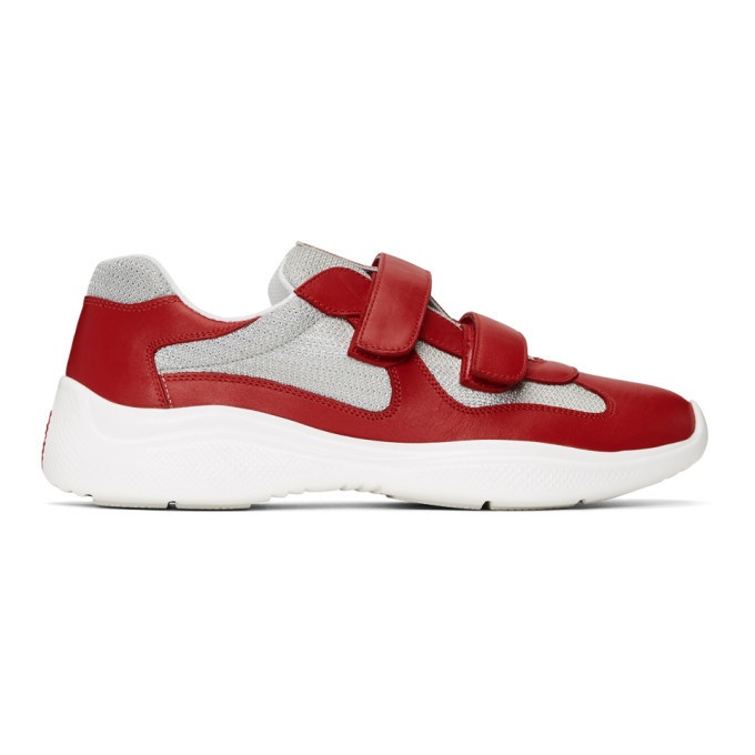 Photo: Prada Red Leather and Mesh Straps Sneakers