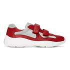 Prada Red Leather and Mesh Straps Sneakers