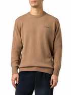 MC2 Saint Barth Man Crewneck Camel Sweater With St. Barth Embroidery