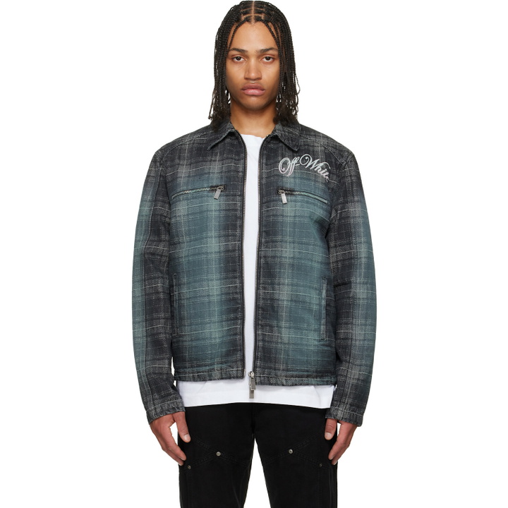 Photo: Off-White Gray Check Jacquard Skate Coach Denim Jacket