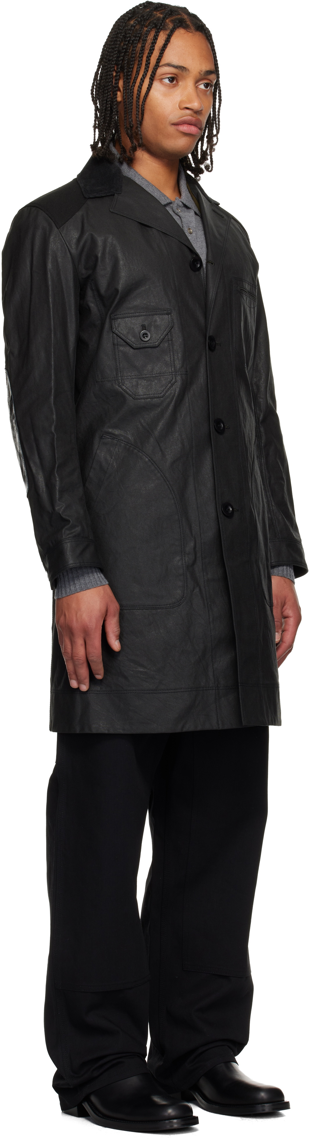 Junya Watanabe Black Coated Cotton Coat