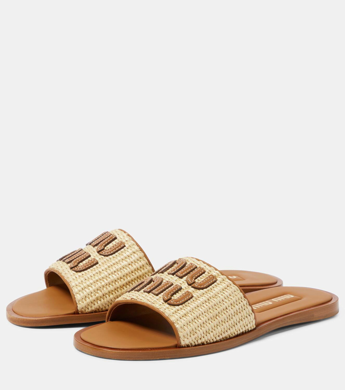 Miu Miu Logo raffia slides Miu Miu