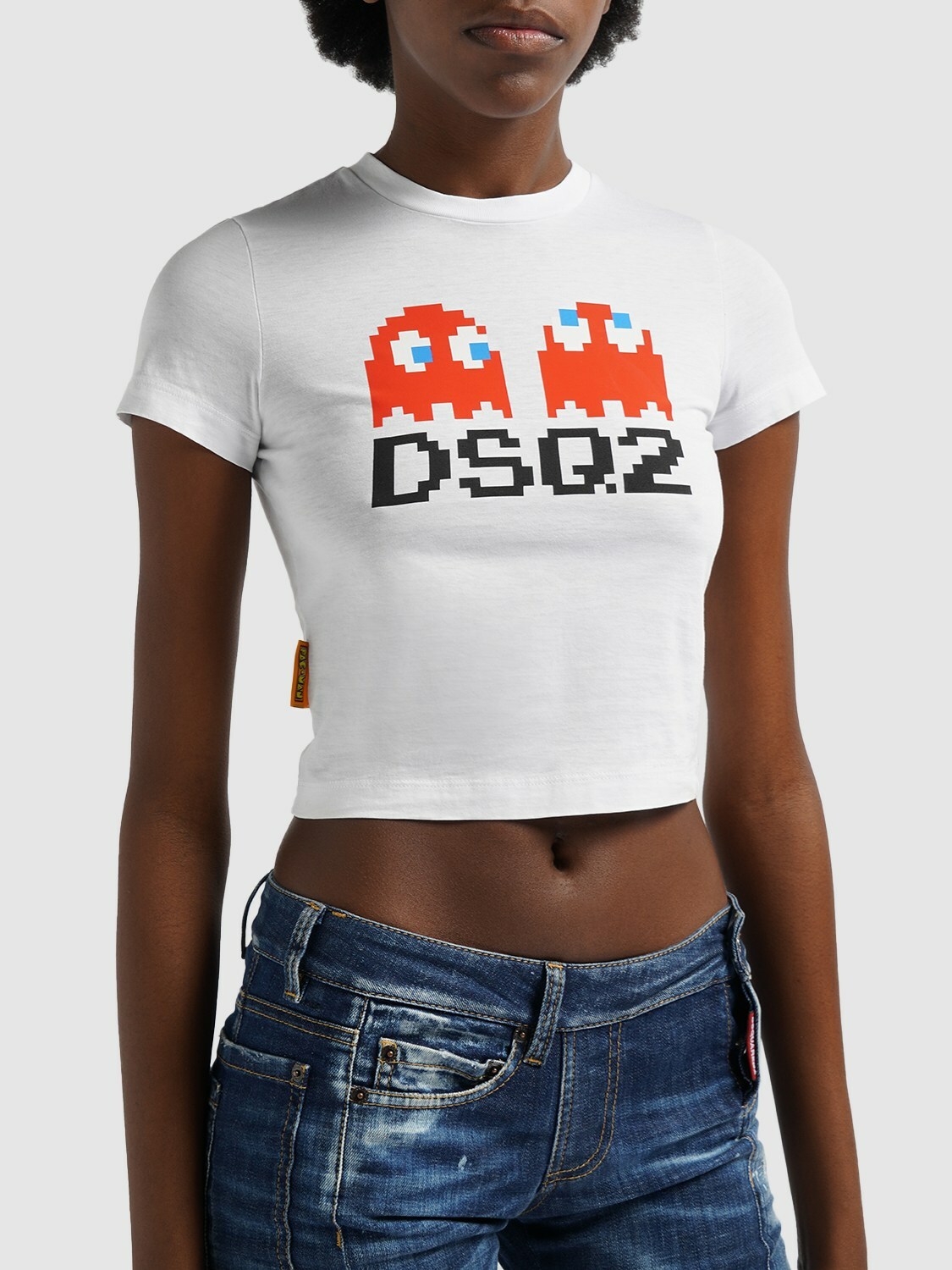 DSQUARED2 - Pac-man Logo Cotton Jersey Crop T-shirt Dsquared2