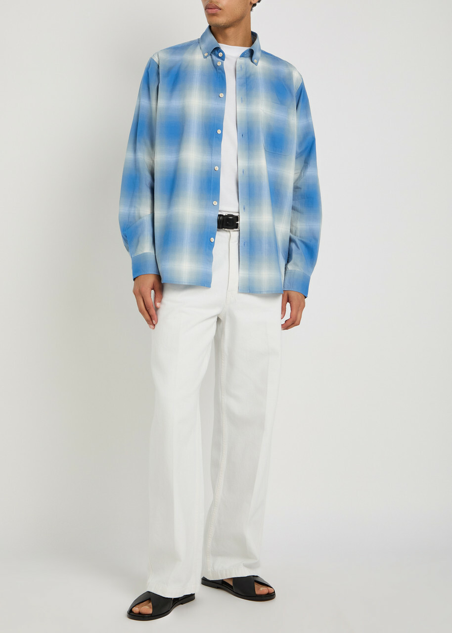 Les Deux Kent Checked Cotton-poplin Shirt Blue