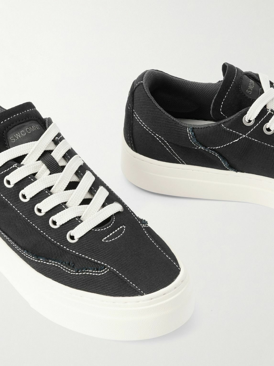 Omni - Dellow Leather-Trimmed Distressed Drill Sneakers - Black