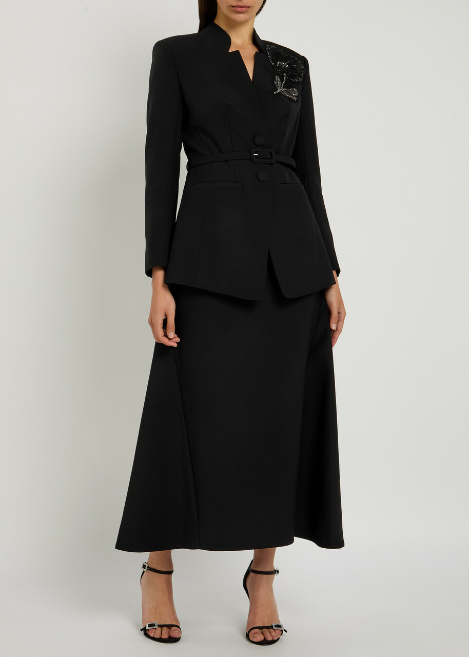 Huishan Zhang Vicky Tailored Wool Midi Skirt Black