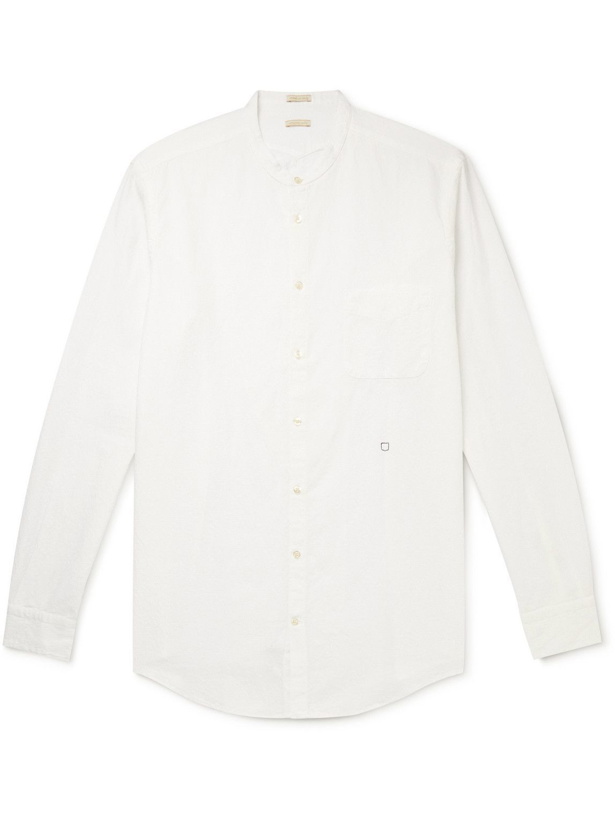 Photo: Massimo Alba - Noto2 Grandad-Collar Cotton and Linen-Blend Jacquard Shirt - White