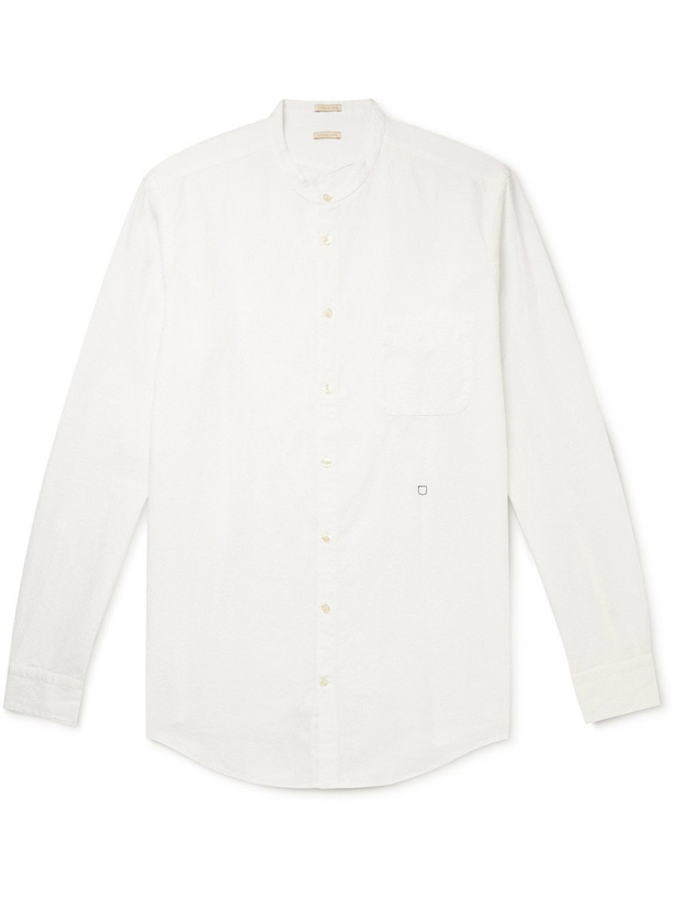 Photo: Massimo Alba - Noto2 Grandad-Collar Cotton and Linen-Blend Jacquard Shirt - White