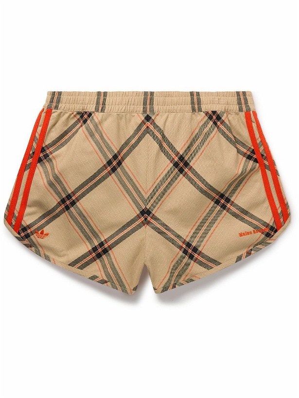 Photo: adidas Originals - Wales Bonner Wide-Leg Crochet-Trimmed Checked Cotton-Twill Shorts - Brown
