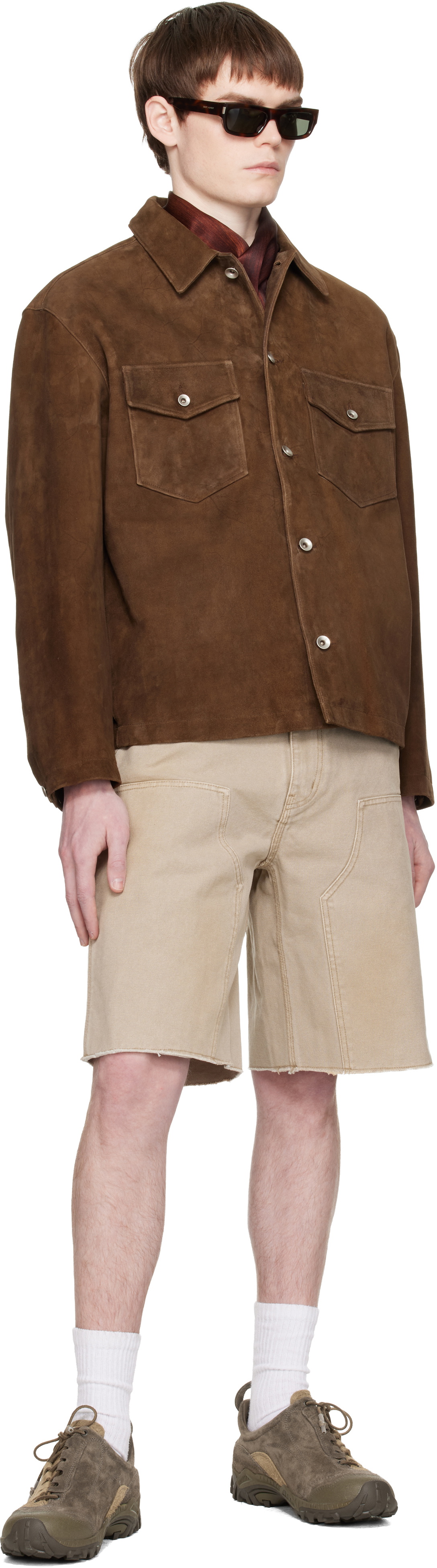 COOR Brown Two-Tone Button Suede Jacket