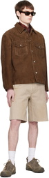 COOR Brown Two-Tone Button Suede Jacket