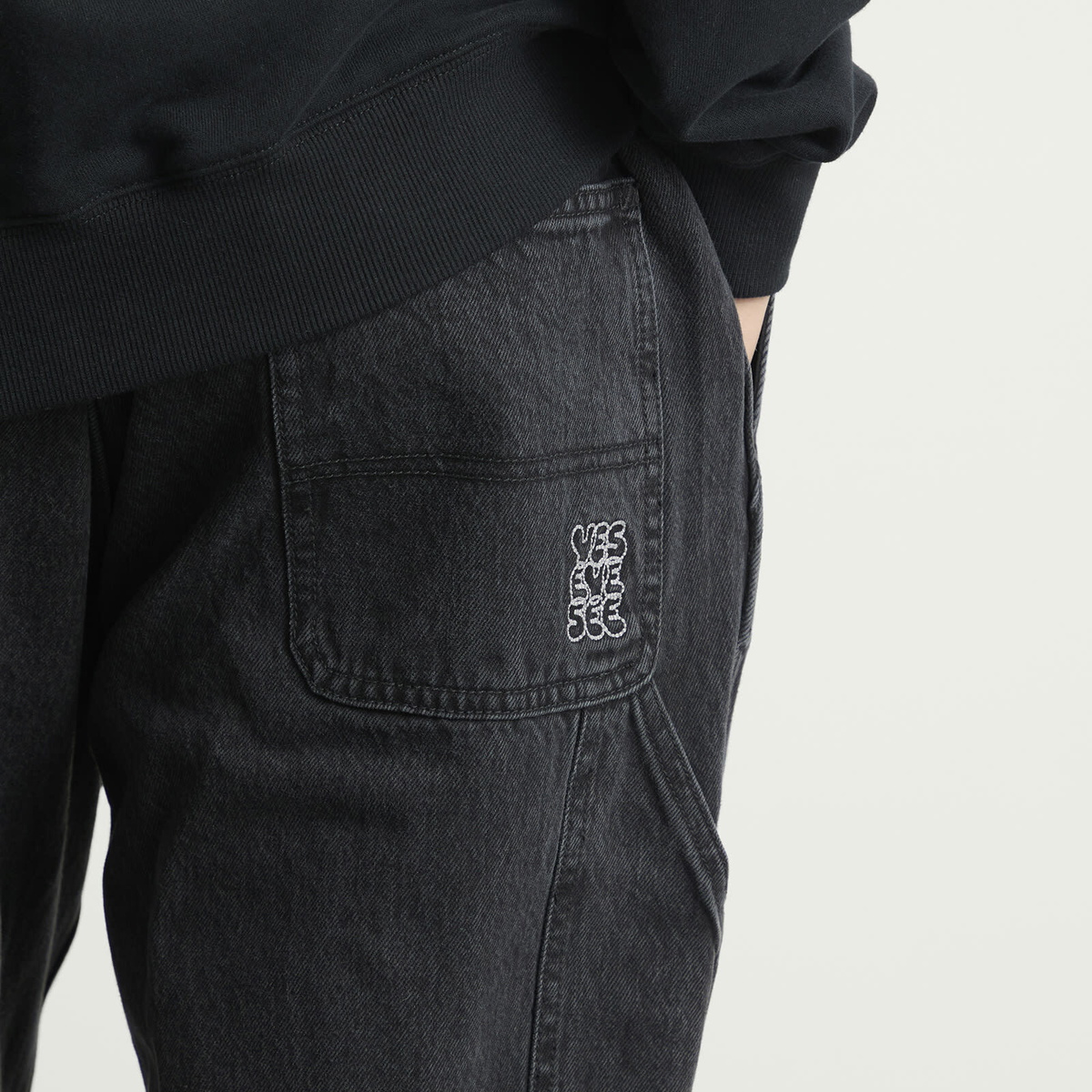 YESEYESEE Women's Comfy Denim Carpenter Pants in Black
