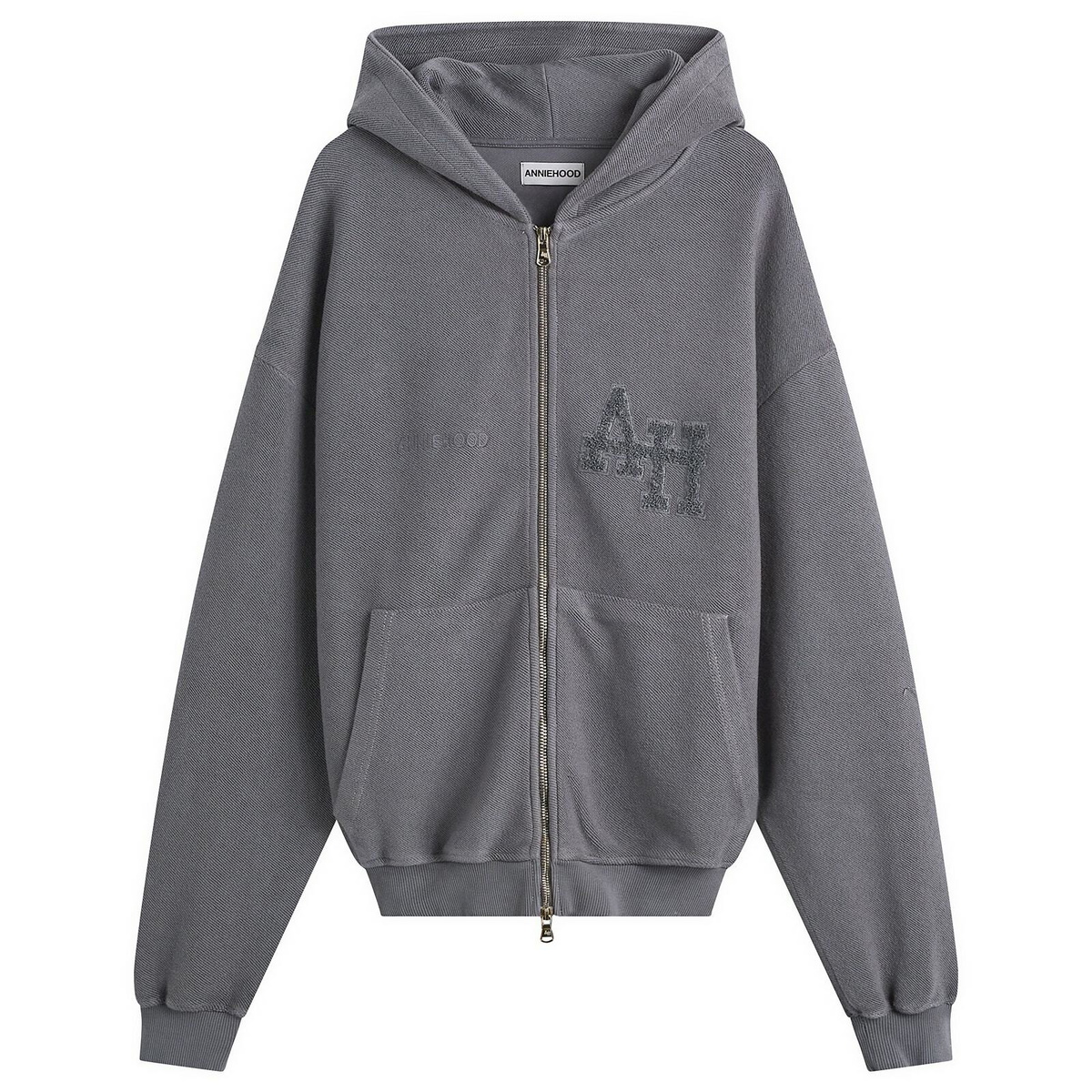 ANNIE HOOD Men's Inside Out College Zip Hoodie in Washed Black