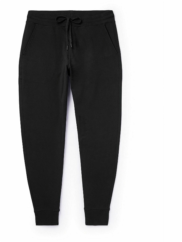 Photo: Håndværk - Slim-Fit Tapered Flex Stretch Organic Cotton-Jersey Sweatpants - Black