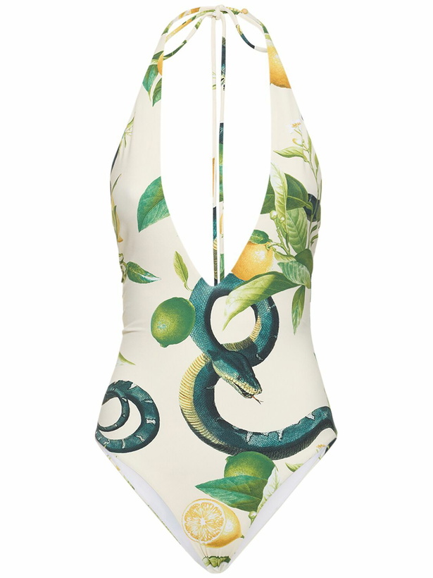 Photo: ROBERTO CAVALLI Lycra Printed Halter Neck Bodysuit