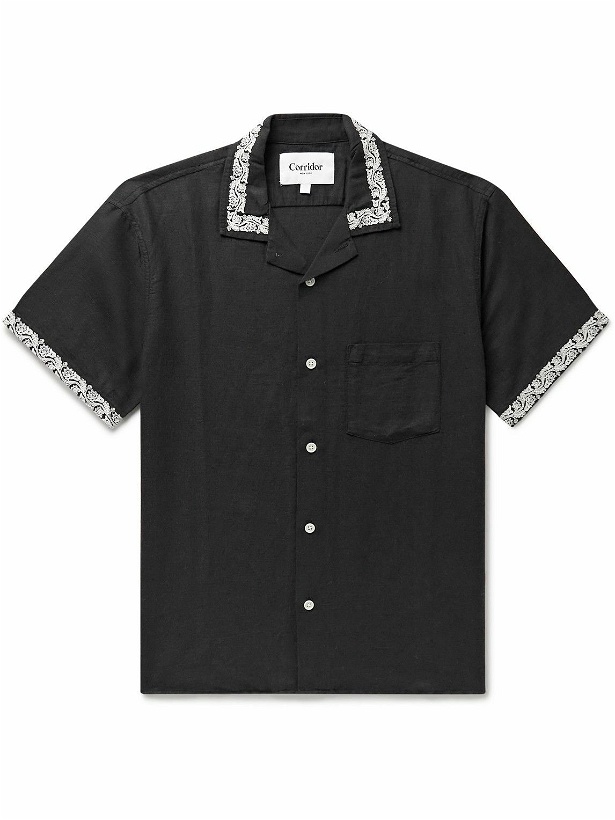 Photo: Corridor - Hamsa Camp-Collar Embroidered Linen and Cotton-Blend Shirt - Black