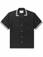 Corridor - Hamsa Camp-Collar Embroidered Linen and Cotton-Blend Shirt - Black