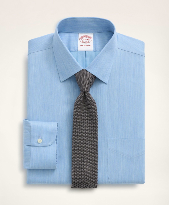 Photo: Brooks Brothers Men's Stretch Madison Relaxed-Fit Dress Shirt, Non-Iron Herringbone Ainsley Collar | Blue