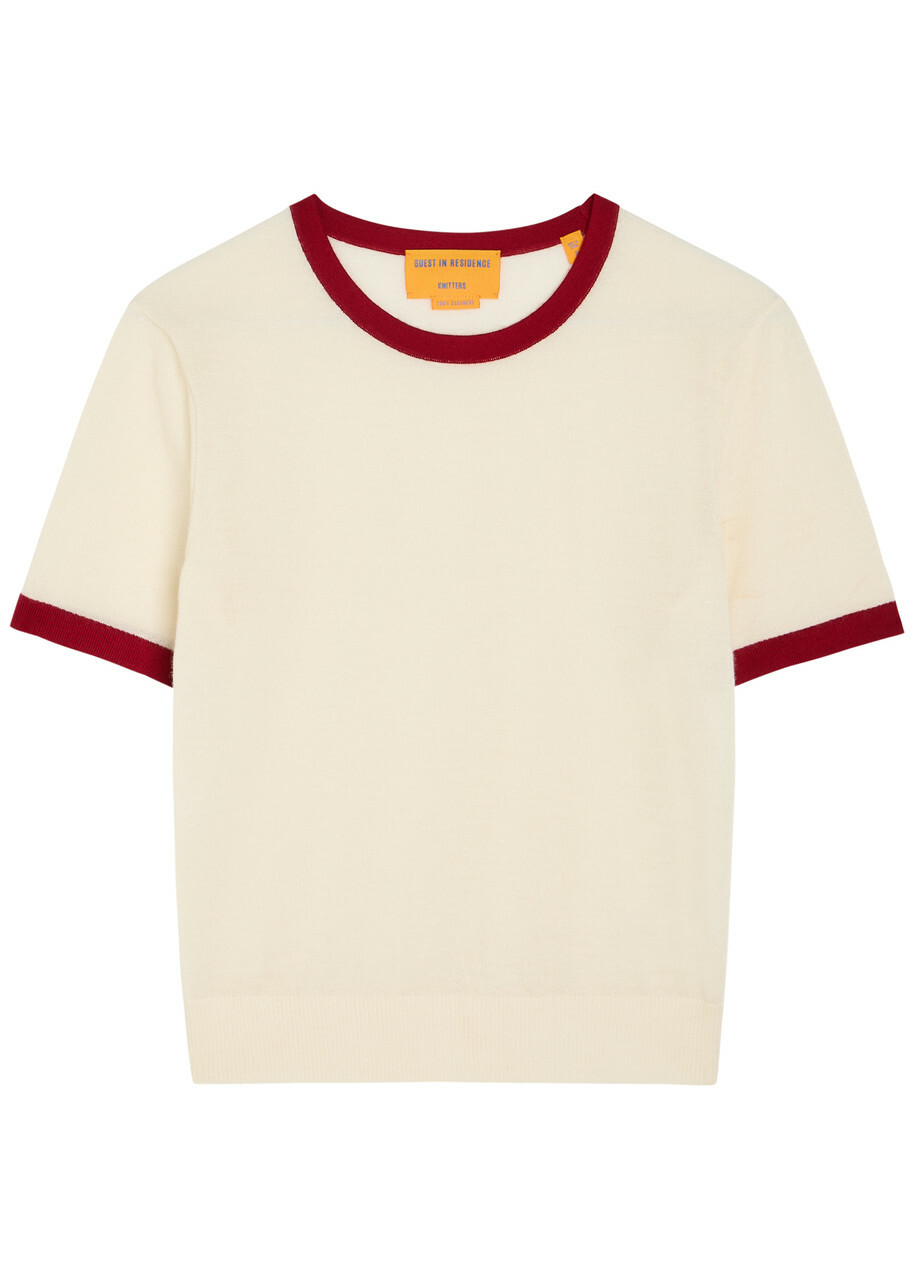 Guest In Residence Airy Ringer Contrast-trim Cashmere T-shirt Cream