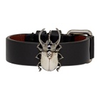 Alexander McQueen Black Leather Beetle Bracelet