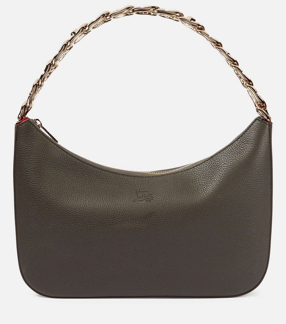 Loubila Chain mini - Shoulder bag - Grained calf leather and fabric -  Bianco - Christian Louboutin