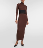 Alaïa Belted jersey turtleneck maxi dress