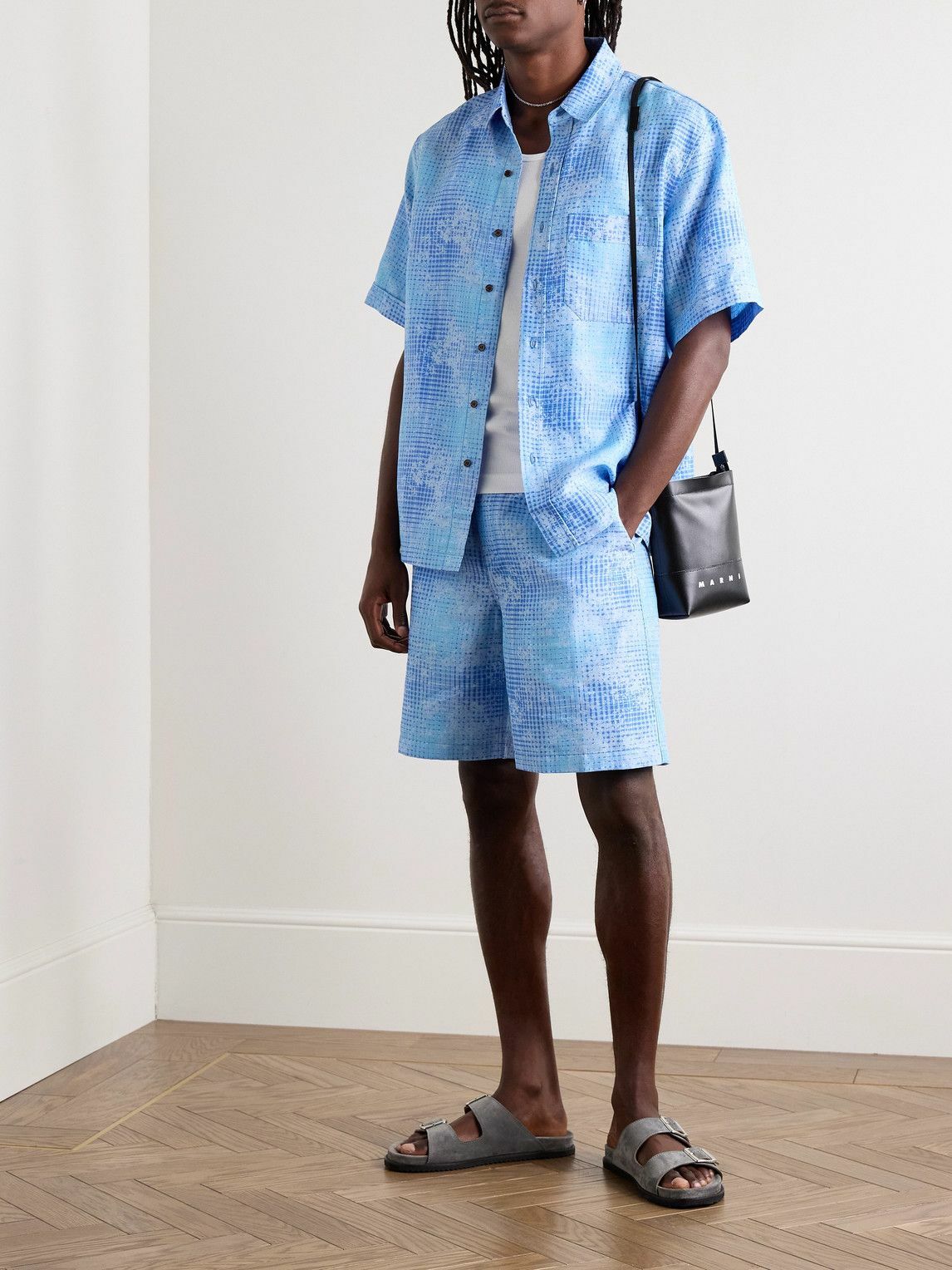 CDLP - Printed Lyocell and Linen-Blend Shirt - Blue