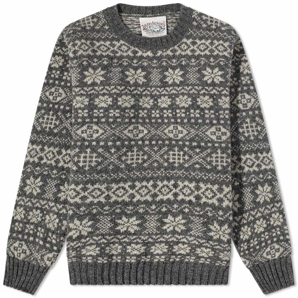 Jamieson's of Shetland Men's Snowflake Fair Isle Crew Knit in Heron ...