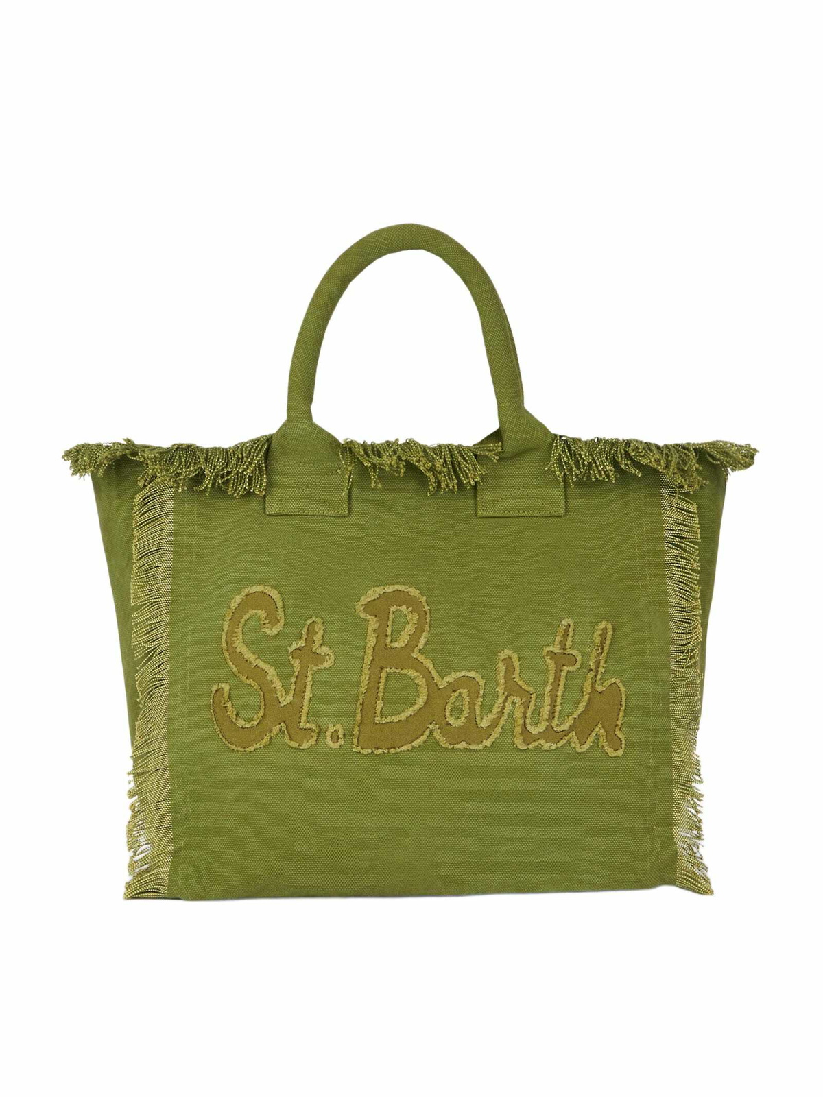 MC2 Saint Barth Military Green Cotton Canvas Vanity Tote Bag With Logo Patch