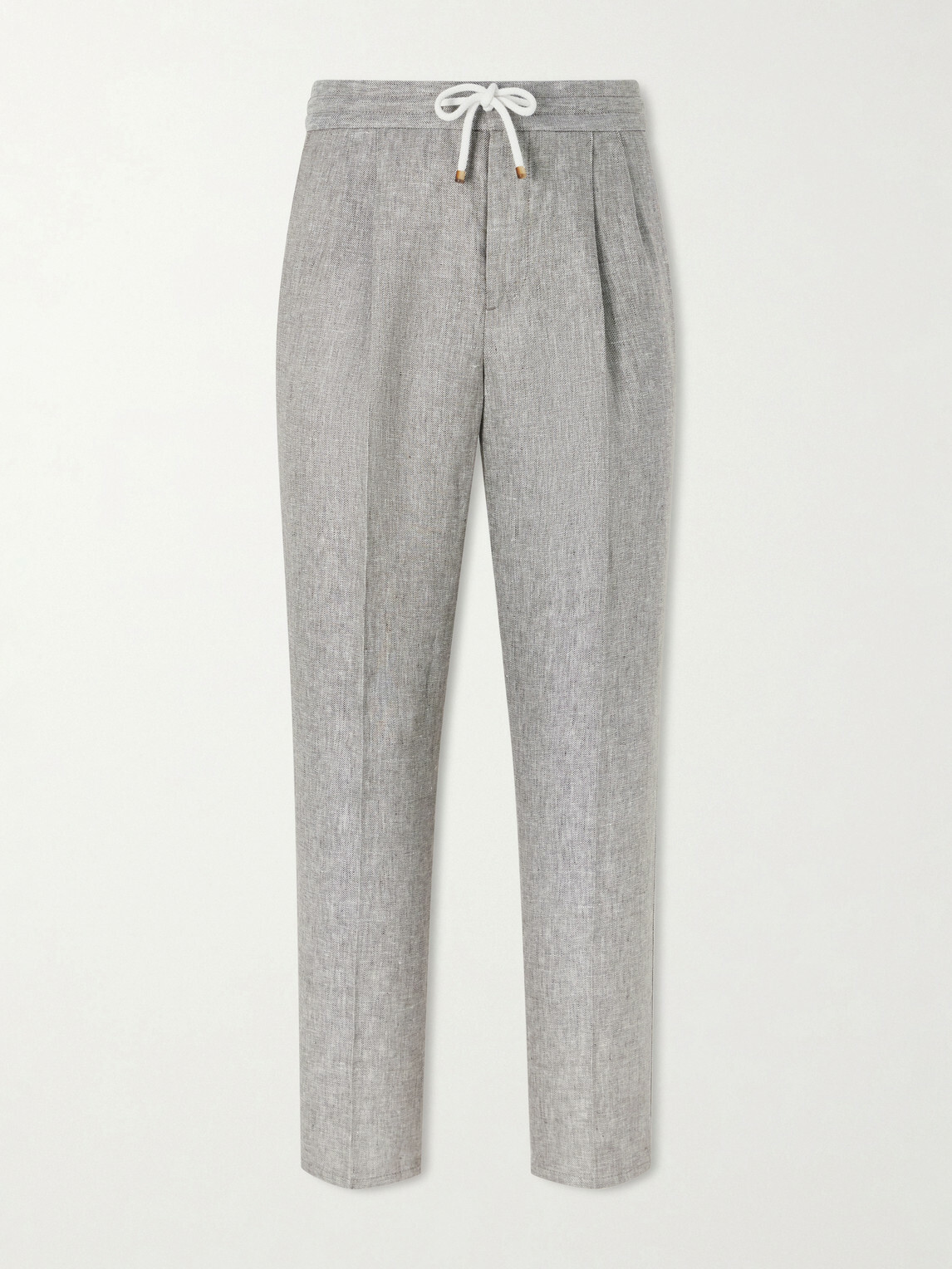 Brunello Cucinelli - Straight-Leg Pleated Hemp and Linen-Blend Twill Trousers - Gray