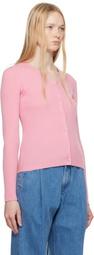 Maison Kitsuné Pink Baby Fox Patch Fine Ribbed Cardigan