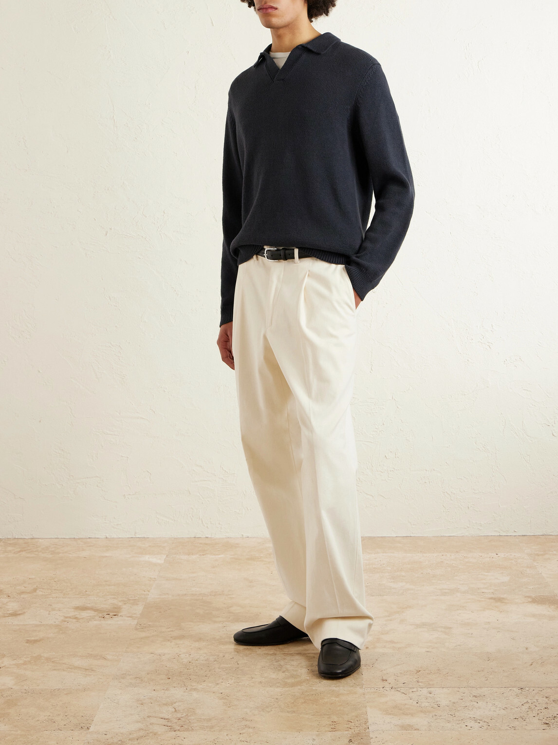 Eleventy - Cotton and Silk-Blend Polo Sweater - Blue