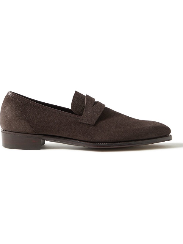 Photo: GEORGE CLEVERLEY - George Leather-Trimmed Pebble-Grain Suede Penny Loafers - Brown