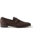 GEORGE CLEVERLEY - George Leather-Trimmed Pebble-Grain Suede Penny Loafers - Brown