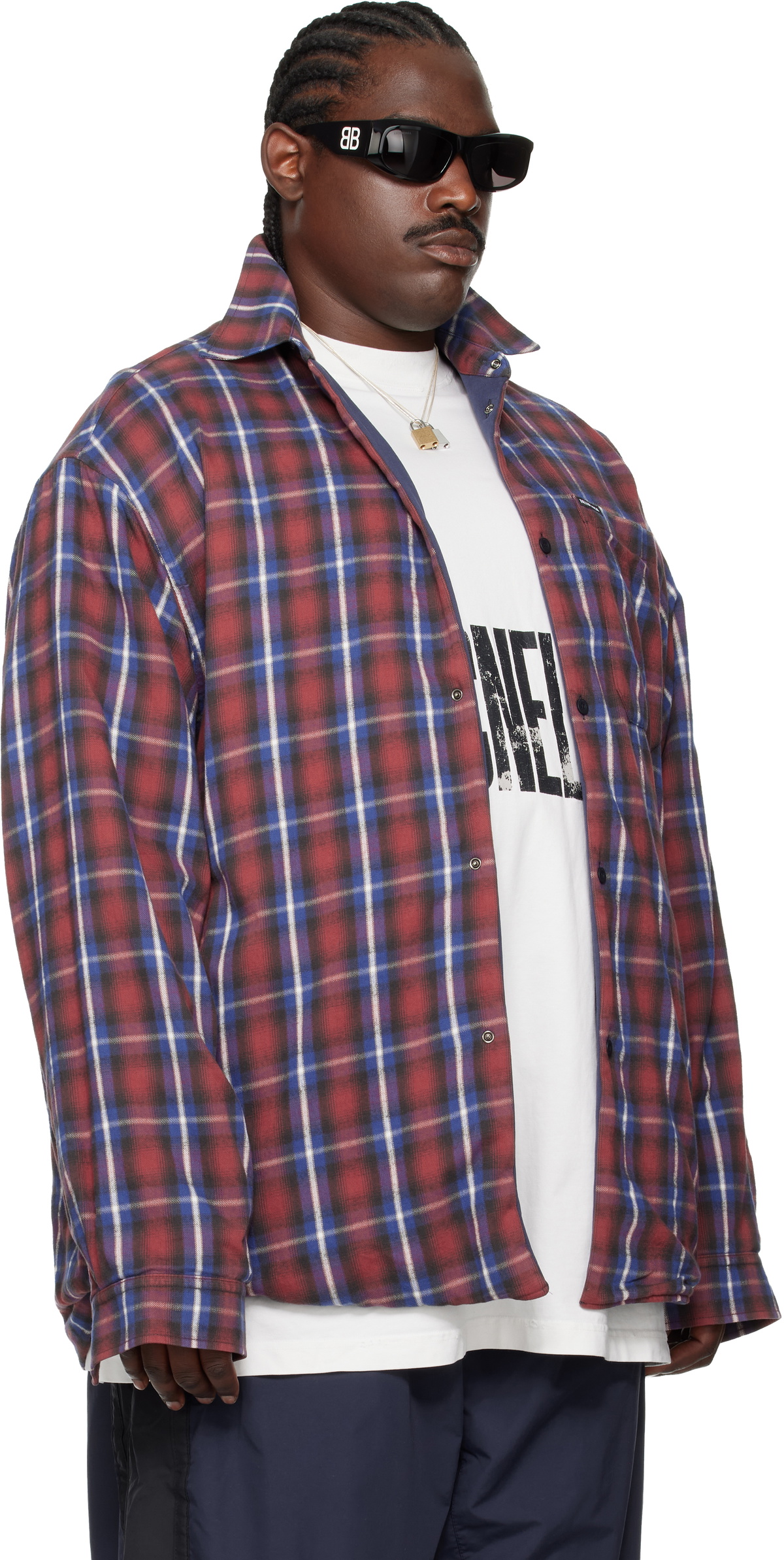 Balenciaga Red & Blue Lined Overshirt