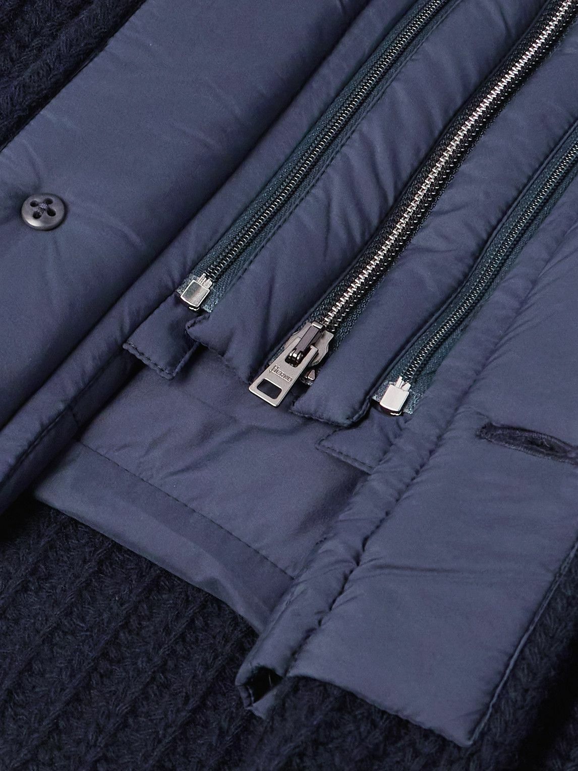 Herno - Shell-Trimmed Padded Virgin Wool Hooded Jacket - Blue