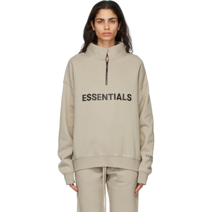 Photo: Essentials Beige Mock Neck Half-Zip Sweatshirt