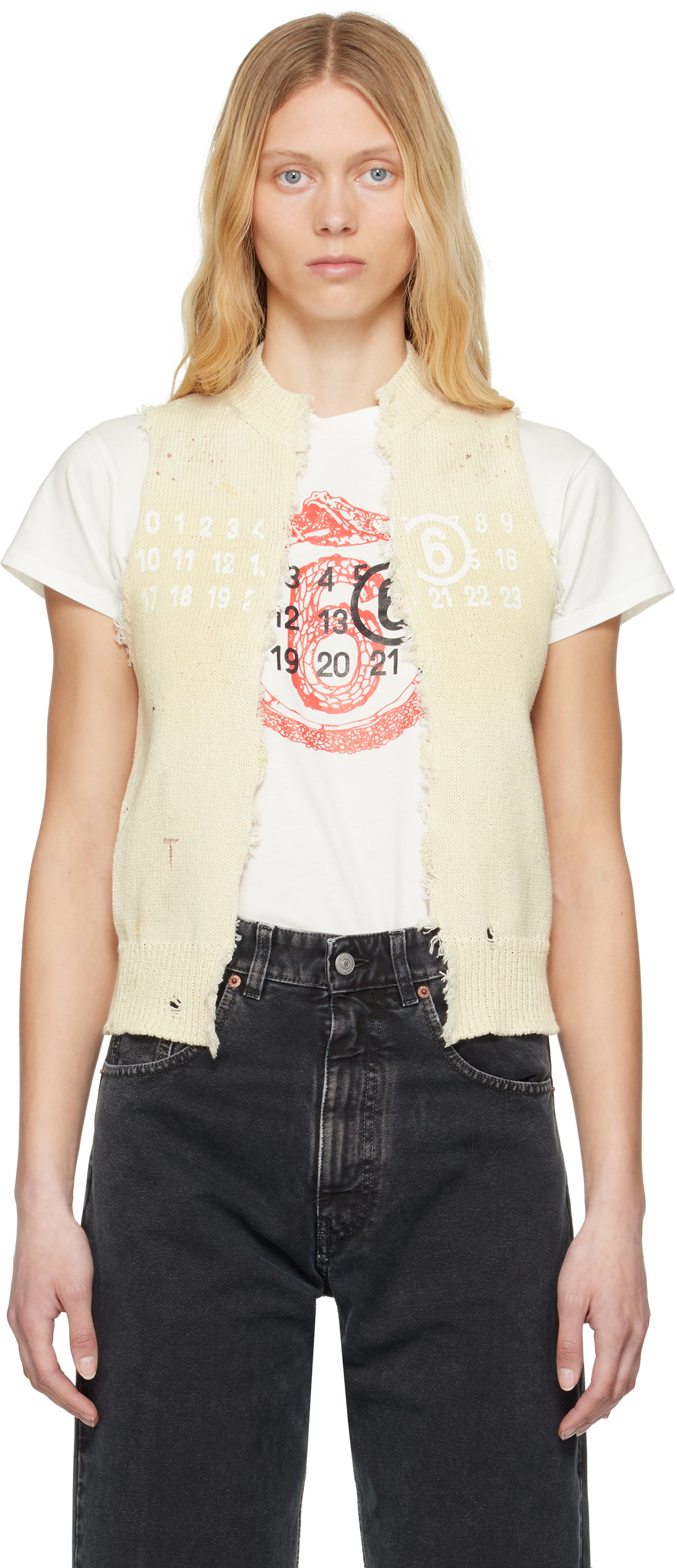 MM6 Maison Margiela Off-White Open Cut Printed Vest