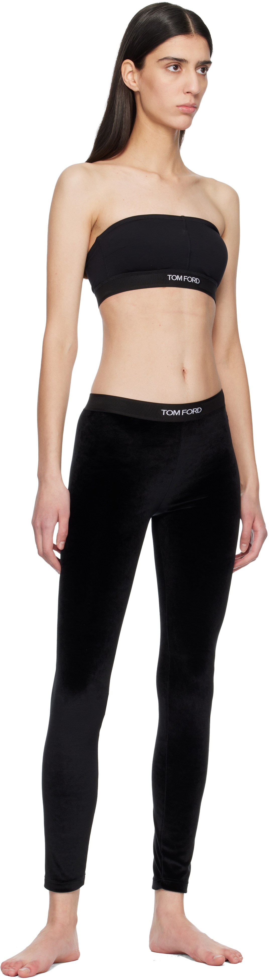 TOM FORD Black Stretch Lustrous Velour Signature Leggings