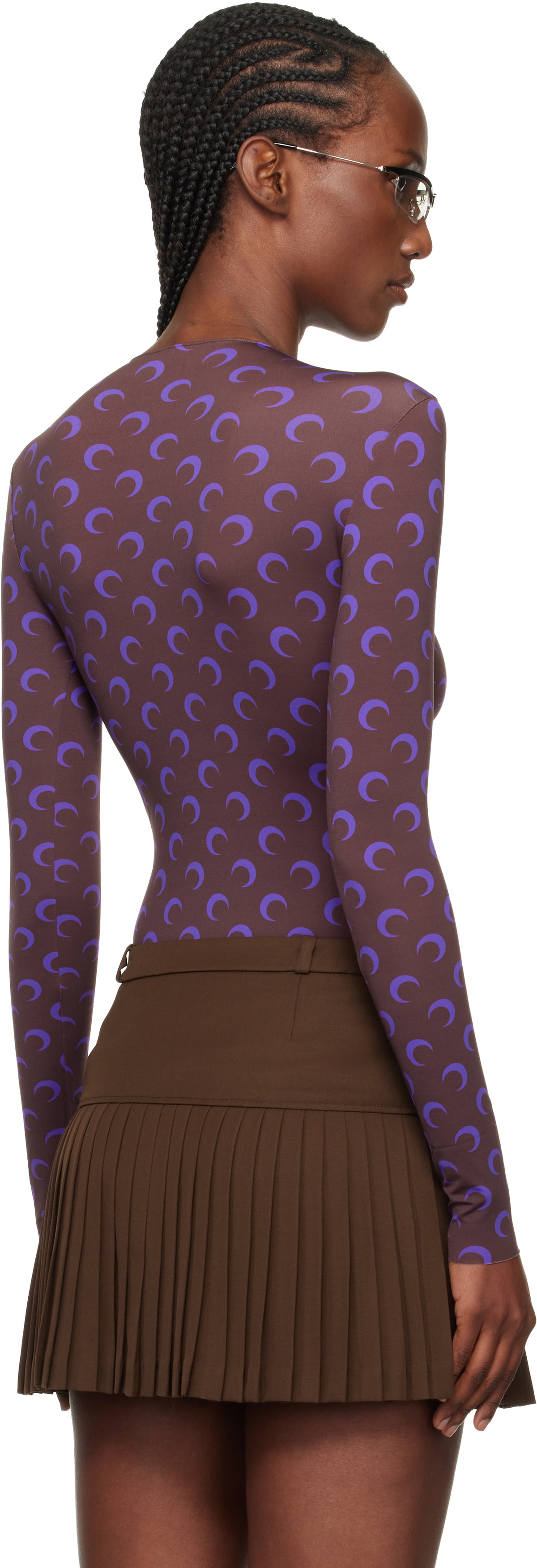 Marine Serre Brown & Purple Moon Printed Jersey LS T-shirt