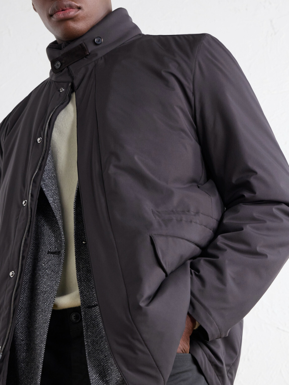 Thom Sweeney - Suede and Rib-Trimmed Padded Shell Coat - Brown